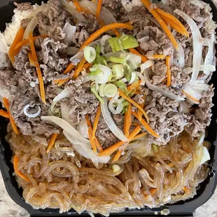 Bulgogi with 4 sides of chap chae