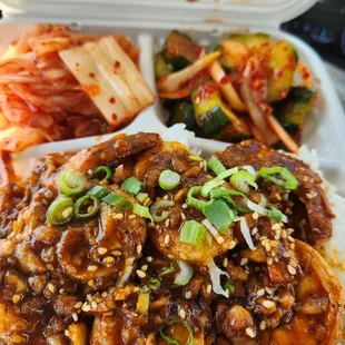 small plate rice shrimp cucumbers n kemche