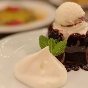 Warm dark chocolate hazelnut cake