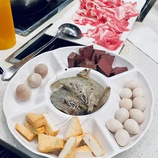 Pig Blood, Shrimp, Fish Tofu, Beef Meatballs, Quail Eggs