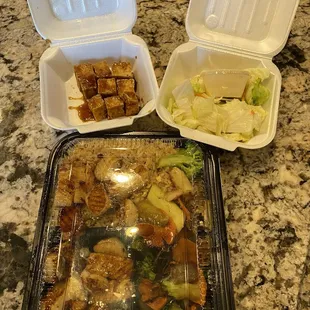 Calamari dinner, Tofu and salad