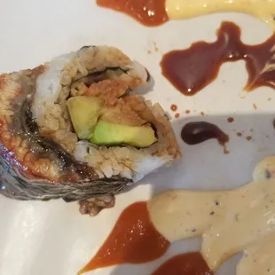 Dragon roll sauce soaked through the roll