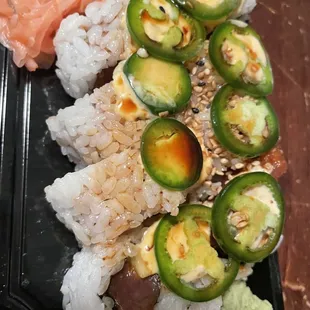 a close up of a plate of sushi
