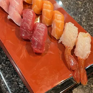 Salmon, sweet shrimp, negi toro, bluefin tuna