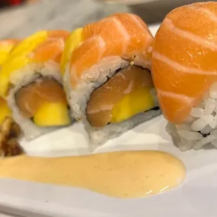 Mango salmon sushi