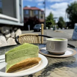 Green Tea Tiramisu (L) Matcha Latte (R)