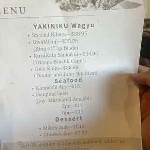 Special menu with Wagyu from Japan