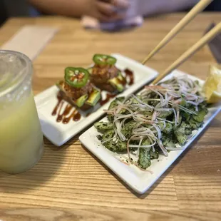 Cucumber Crab Salad Crispy Rice with Spicy Tuna