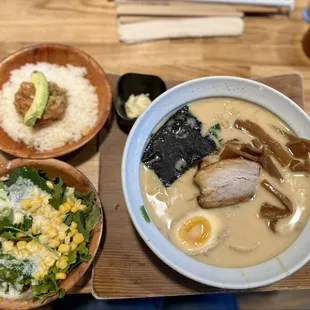 Tonkotsu Ramen (+ bamboo) Combo w/Salmon Poké