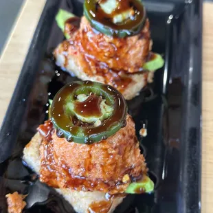 Spicy tuna rice cake