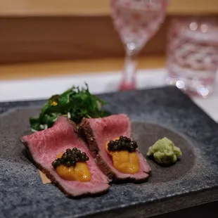 Wagyu with uni and caviar