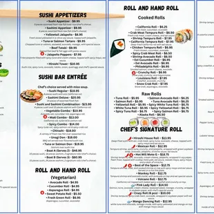 sushi and sashimi, menu