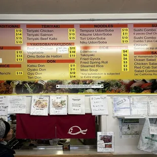 Large menu on the wall