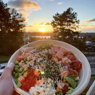 Poke bowl with lomi lomi salmon and the hawaiian