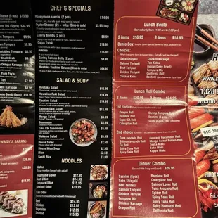 menu, sushi and sashimi