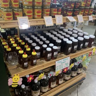 a display of honeys and jams