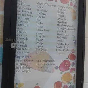 Flavor menu