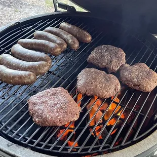 Elk burgers and sausages from our Elk Hunt. These guys know what they are doing ! Incredible service !