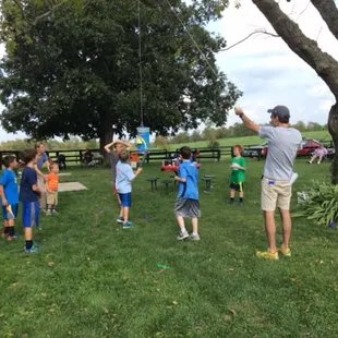 Breaking the piñata at Hisle Farm Park