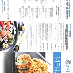 sushi platters menu
