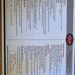 the menu of the restaurant