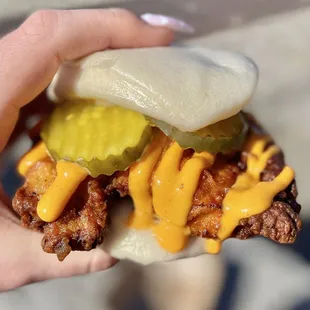 Spicy Fried Chicken Bao Sandwich from Boba and Bites @boba.and.bites on Instagram! Damn, one of the most incredible sammies I&apos;ve ever had!
