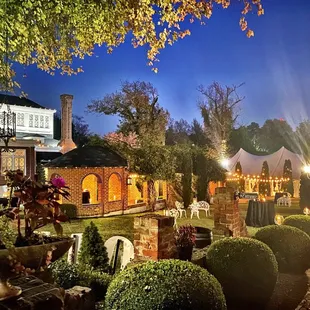 Mansion grounds at dusk