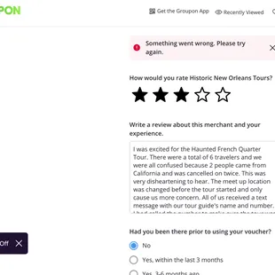 Review was not able to be published on Groupon.