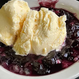 Warm Black Raspberry Cobbler for dessert.