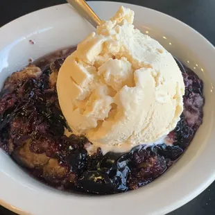 Warm Black Raspberry Cobbler for dessert.