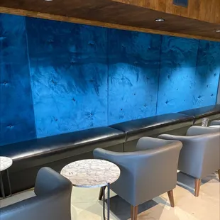 a row of chairs in a restaurant