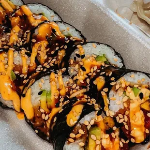 a close up of a sushi