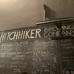 Menu of beers.