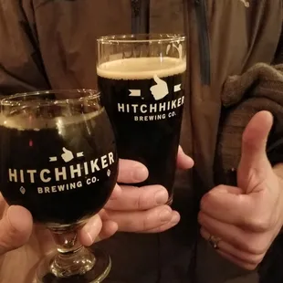 House made Root Beer in the snifter. Can't remember the name of the beer.