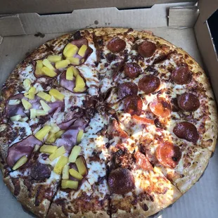 Double Barrel ( half Hawaiian half pepperoni)