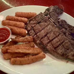 Porterhouse Streak w/side Zucchini Fries, and Mozzarella Sticks