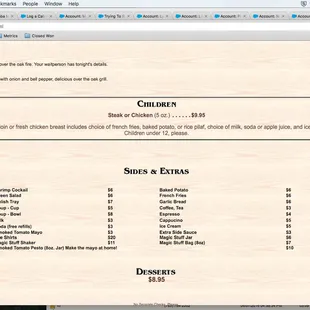 a menu for a restaurant