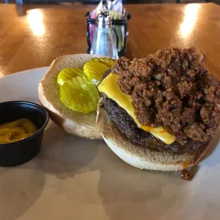 The Big Hoss burger with chili