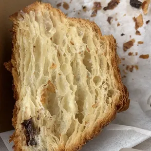 Chocolate croissant.... It did not extend further then the front part.  Maybe dime sized total and that's a generous description.