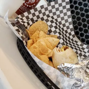 Breakfast burrito and cappuccino