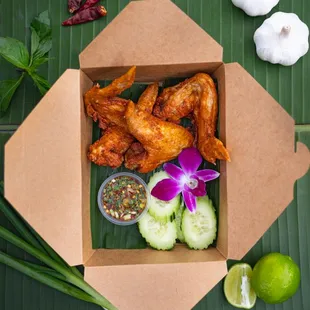 chicken wings and cucumbers