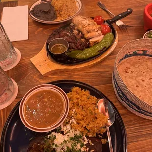 Mixed fajitas and carne asada enchiladas. Also SO GOOD