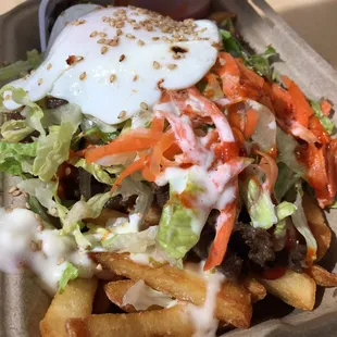 Bulgogi over Fries with an Egg ($12.50)