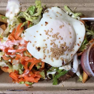 Bulgogi over Fries with an Egg ($12.50)