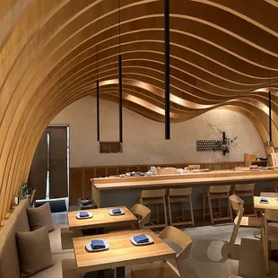 the interior of a japanese restaurant