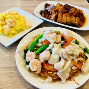 two plates of food on a table