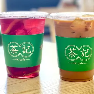 Lemon ribena and HK milk tea