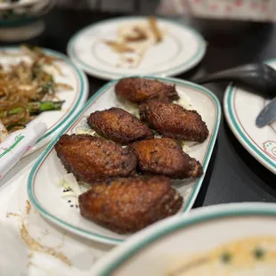 a table full of plates of food