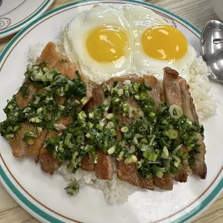 Special Green Onion Pork Chop & 2 Sunny Side Up Egg on Rice