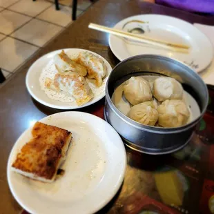 Pan fried dumplings, soup dumplings, taro